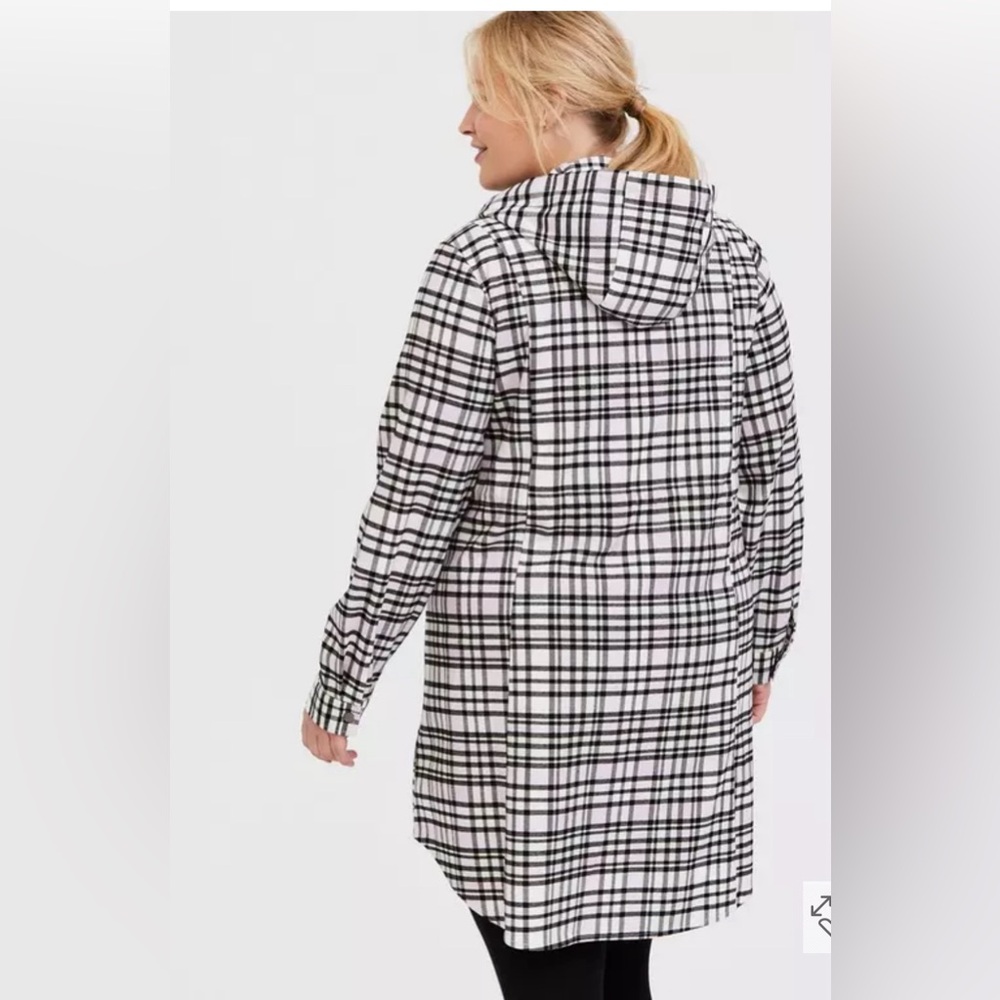Torrid Pink Plaid Flannel Hooded Jacket | Size 0 (L-XL) - Picture 4 of 9